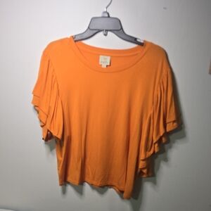 Vibrant Orange Ruffle Sleeve Tee